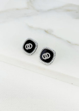 Envy Silver Black Enamel Stud Earrings