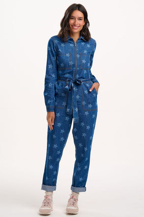 Sugarhill Brighton Anwen Boilersuit - Mid Blue Demin, Bleached Stars