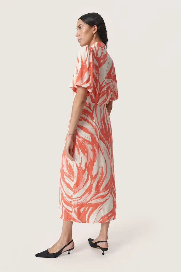 Soaked In Luxury Wynter Midi Dress - Hot Coral wave