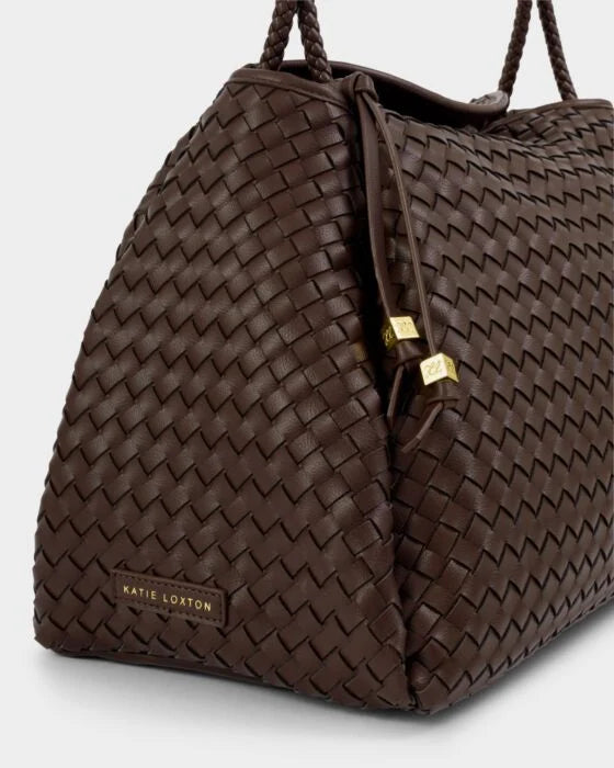 Katie Loxton Nova Woven Large Shoulder Bag - Chocolate