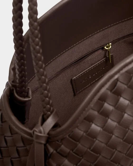 Katie Loxton Nova Woven Large Shoulder Bag - Chocolate