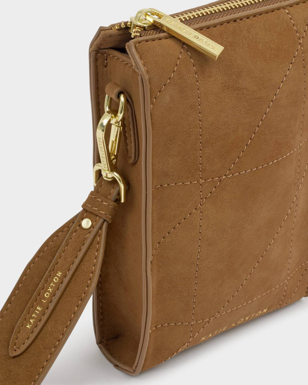 Katie Loxton Avery Slim Mini Quilted Suedette Crossbody Bag- Caramel