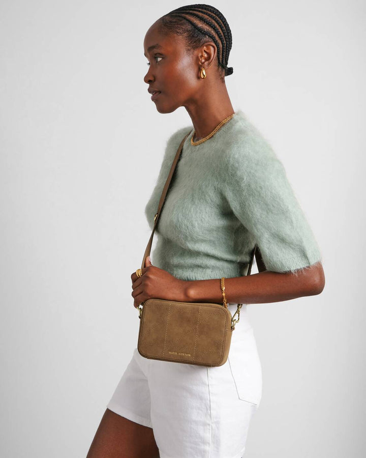 Katie Loxton Avery Quilted Suedette Small Crossbody Bag- Caramel