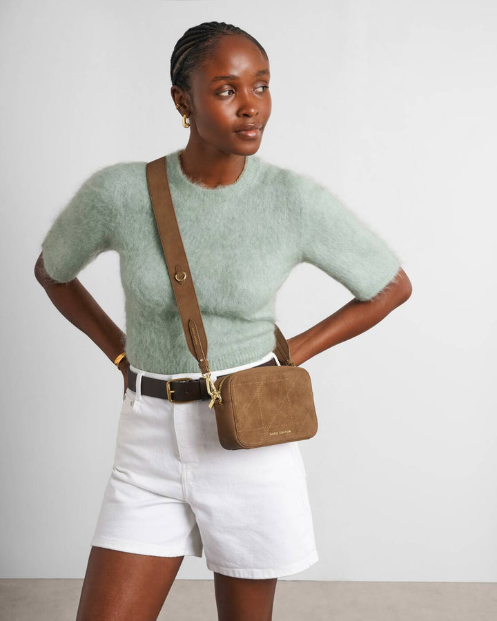 Katie Loxton Avery Quilted Suedette Small Crossbody Bag- Caramel