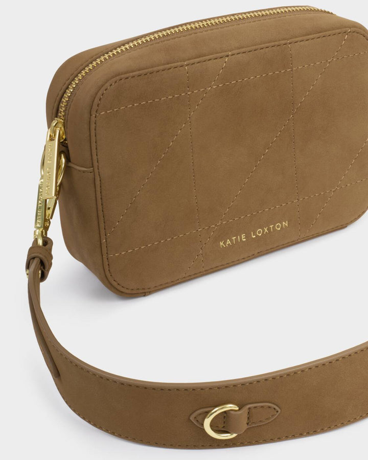 Katie Loxton Avery Quilted Suedette Small Crossbody Bag- Caramel