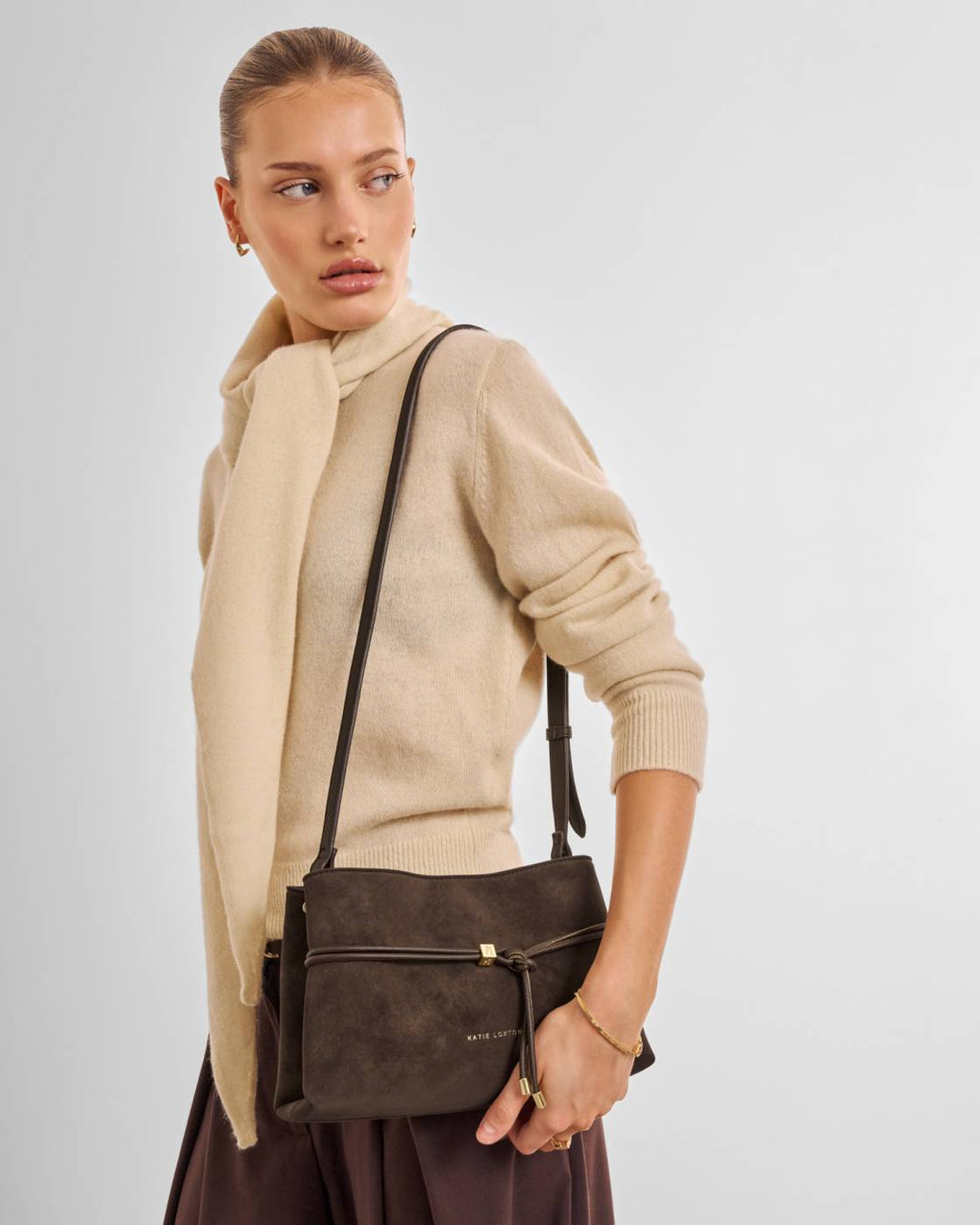 Katie Loxton Lori Suedette Crossbody Bag - Bitter Chocolate