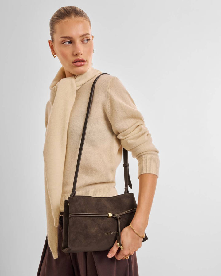Katie Loxton Lori Suedette Crossbody Bag - Bitter Chocolate
