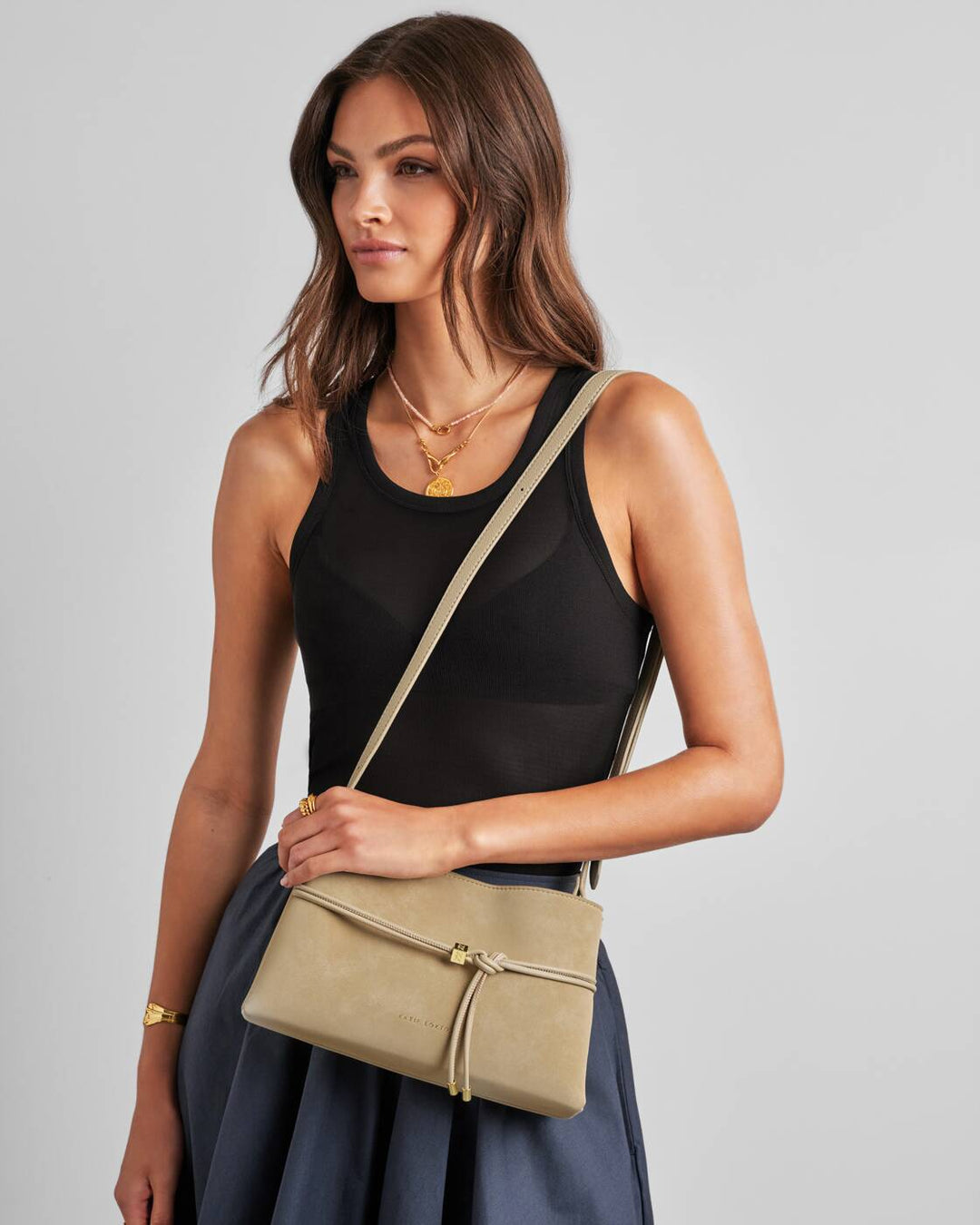 Katie Loxton Lori Suedette Belted Crossbody Bag- Desert Sand
