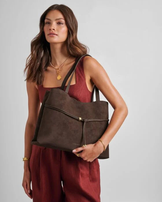 Katie Loxton Lori Suedette Tote Bag - Bitter Chocolate