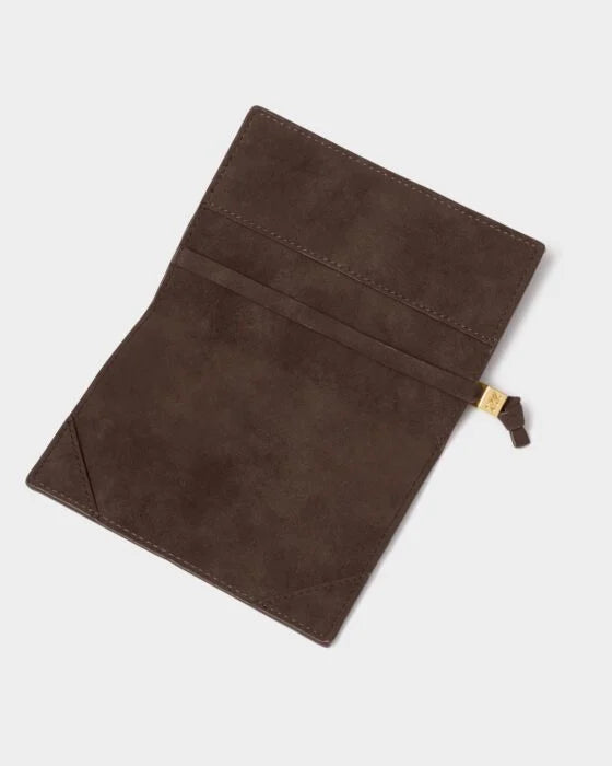 Katie Loxton Suedette Passport Cover 'Bon Vogage' - Chocolate Brown
