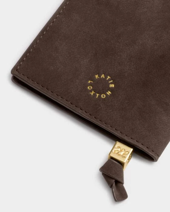 Katie Loxton Suedette Passport Cover 'Bon Vogage' - Chocolate Brown