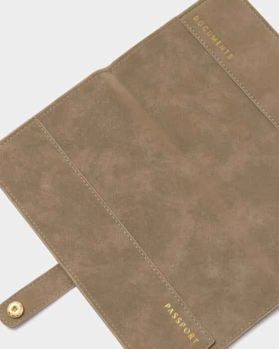 Katie Loxton Suedette Travel Wallet 'Adventure Awaits' - Taupe