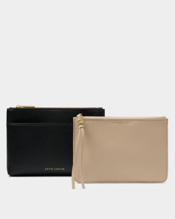 Katie Loxton Travel Pouch - Black & Light Taupe