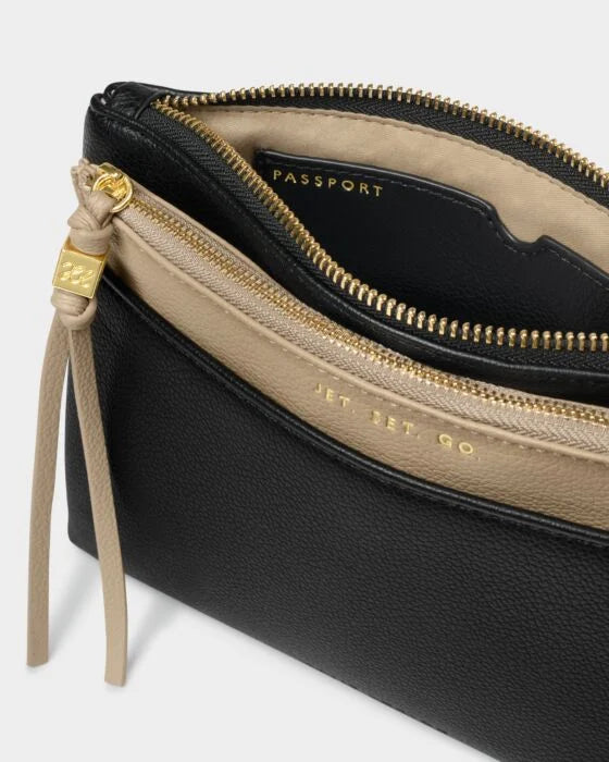 Katie Loxton Travel Pouch - Black & Light Taupe