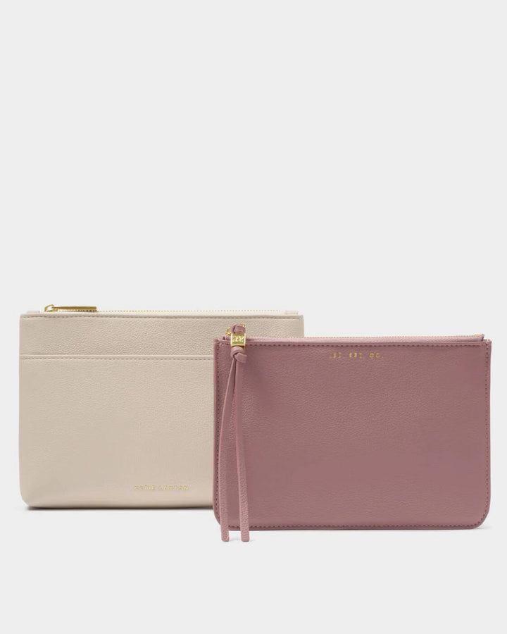 Katie Loxton Travel Duo Pouch- Oyster/Deep Rose