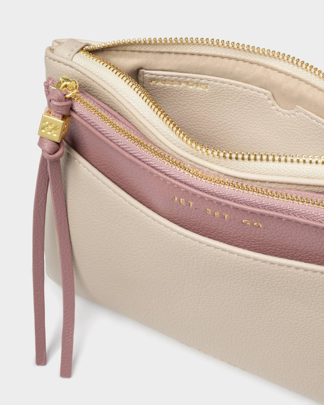 Katie Loxton Travel Duo Pouch- Oyster/Deep Rose
