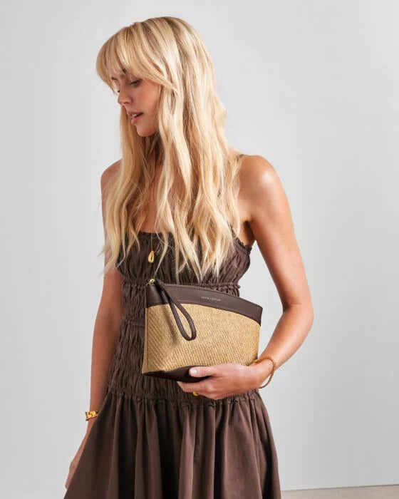 Katie Loxton Wristlet Raffia Clutch Bag - Bitter Chocolate