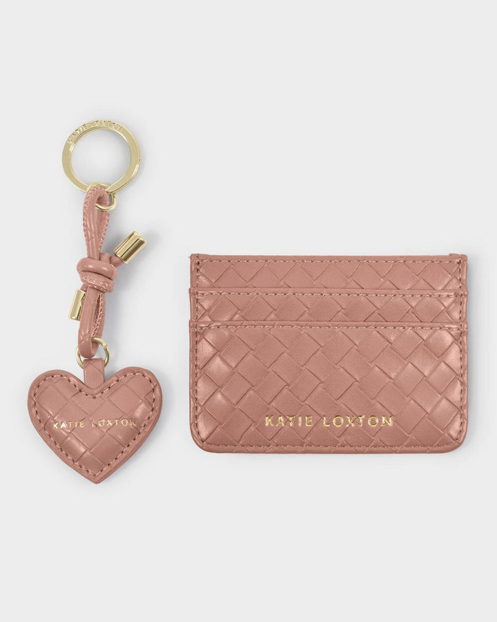 Katie Loxton Gift Boxed Keyring & Card Holder Set - Nude Pink Woven