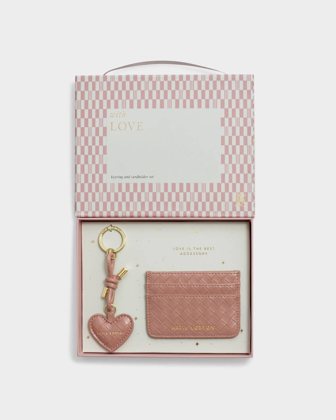 Katie Loxton Gift Boxed Keyring & Card Holder Set - Nude Pink Woven