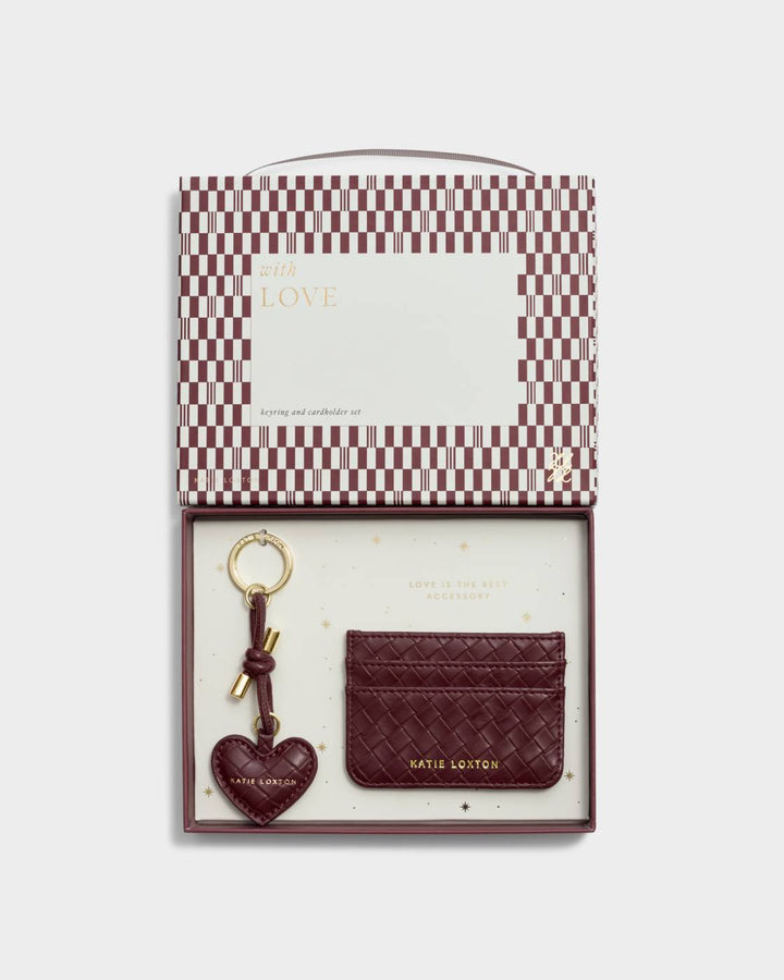 Katie Loxton Gift Boxed Keyring & Card Holder Set - Cherry Woven
