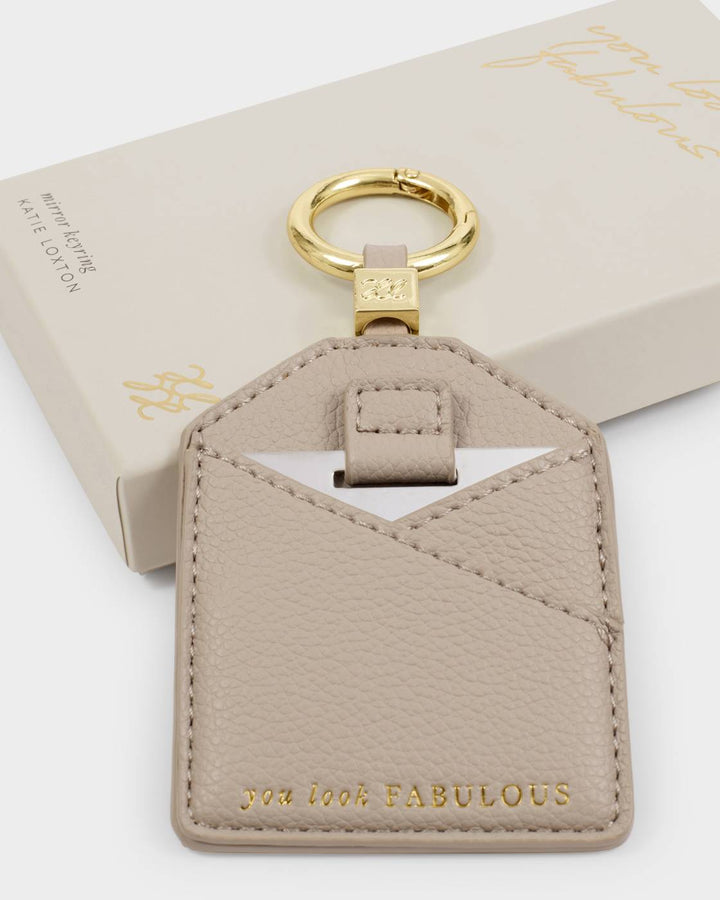 Katie Loxton Boxed Mirror Keyring 'You Look Fabulous' - Light Taupe