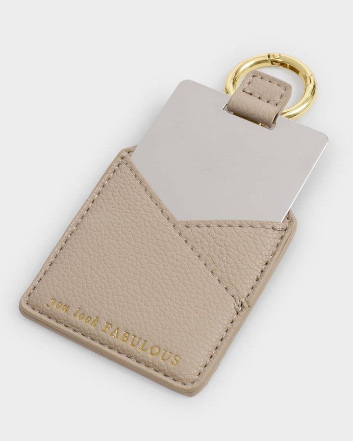 Katie Loxton Boxed Mirror Keyring 'You Look Fabulous' - Light Taupe