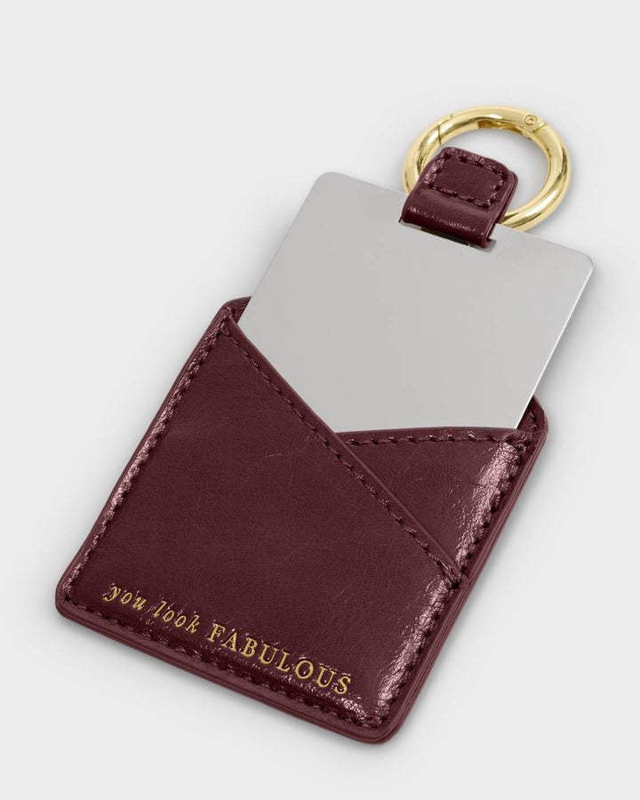 Katie Loxton Boxed Mirror Keyring 'You Look Fabulous' - Cherry Patent Crackle