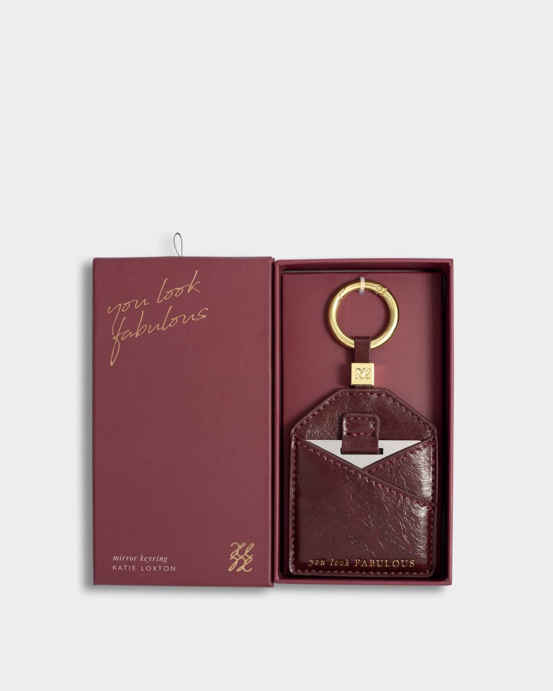 Katie Loxton Boxed Mirror Keyring 'You Look Fabulous' - Cherry Patent Crackle