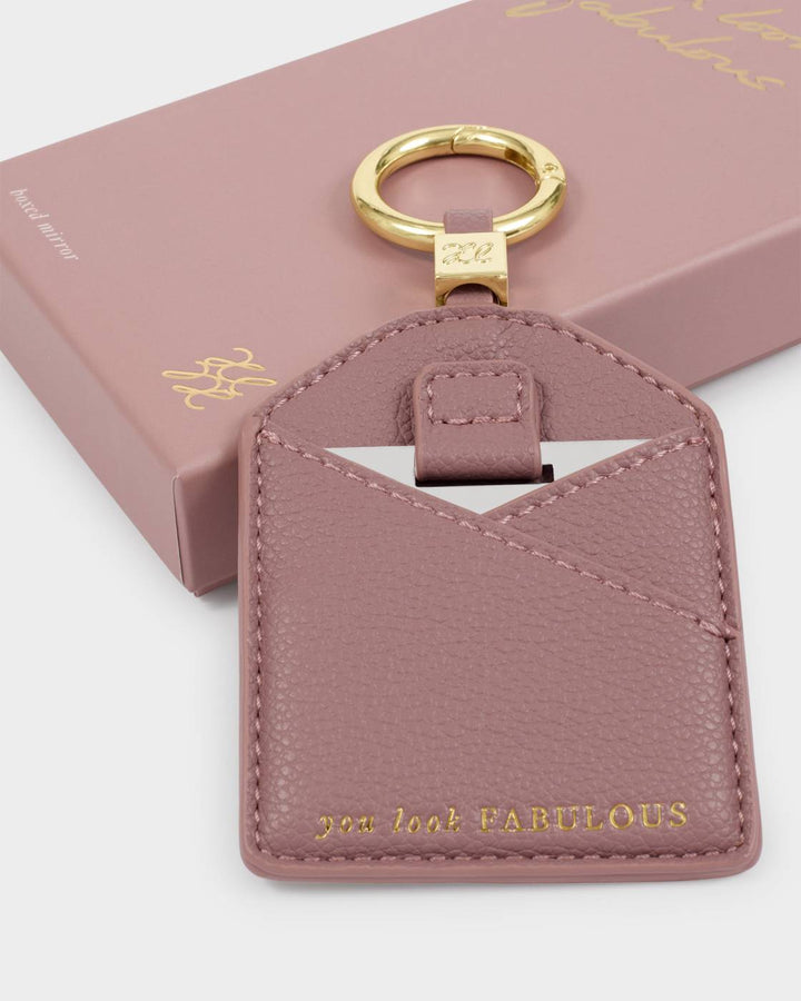 Katie Loxton Boxed Mirror Keyring 'You Look Fabulous' - Deep Rose