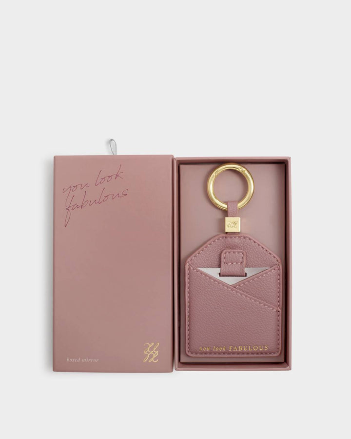 Katie Loxton Boxed Mirror Keyring 'You Look Fabulous' - Deep Rose