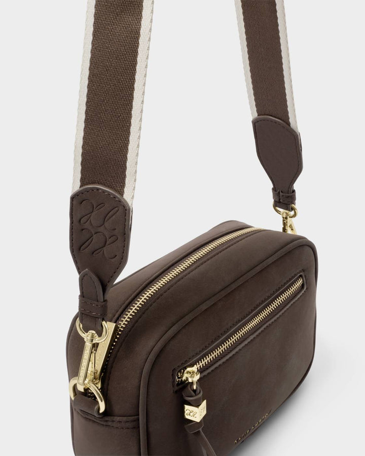 Katie Loxton Lottie Suedette Crossbody Bag- Chocolate