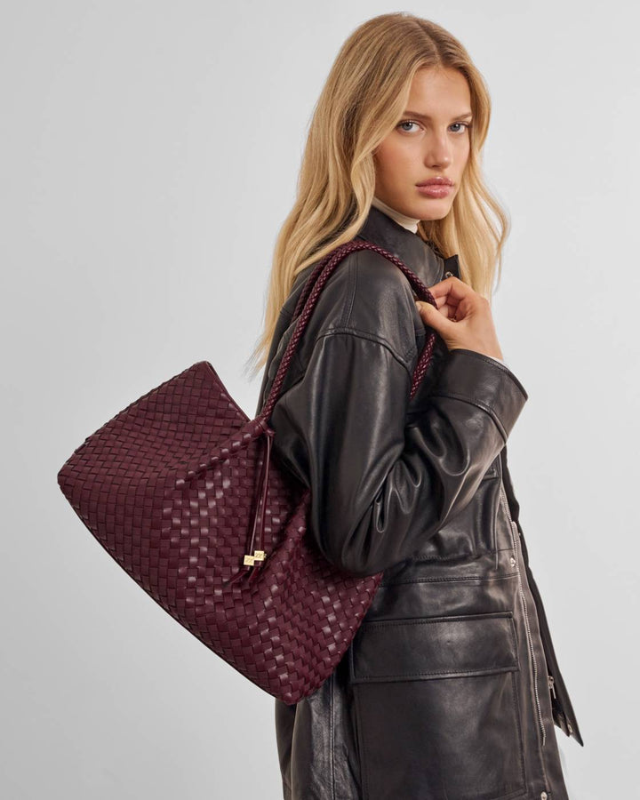 Katie Loxton Nova Hand Woven Small Shoulder Tote- Cherry