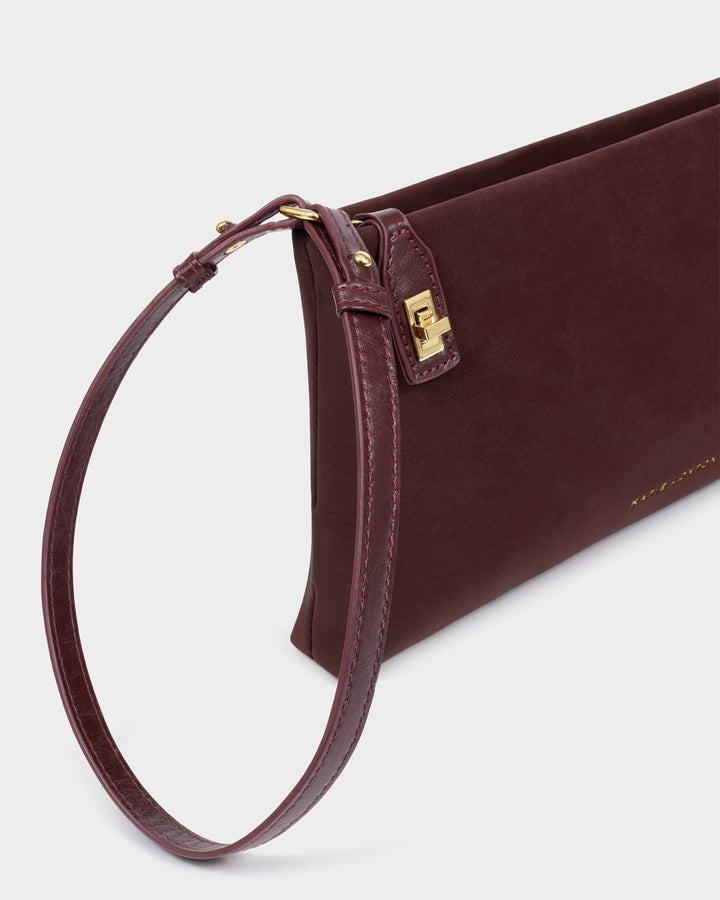Katie Loxton Orin Twist Lock Small Shoulder Bag- Suedette Cherry