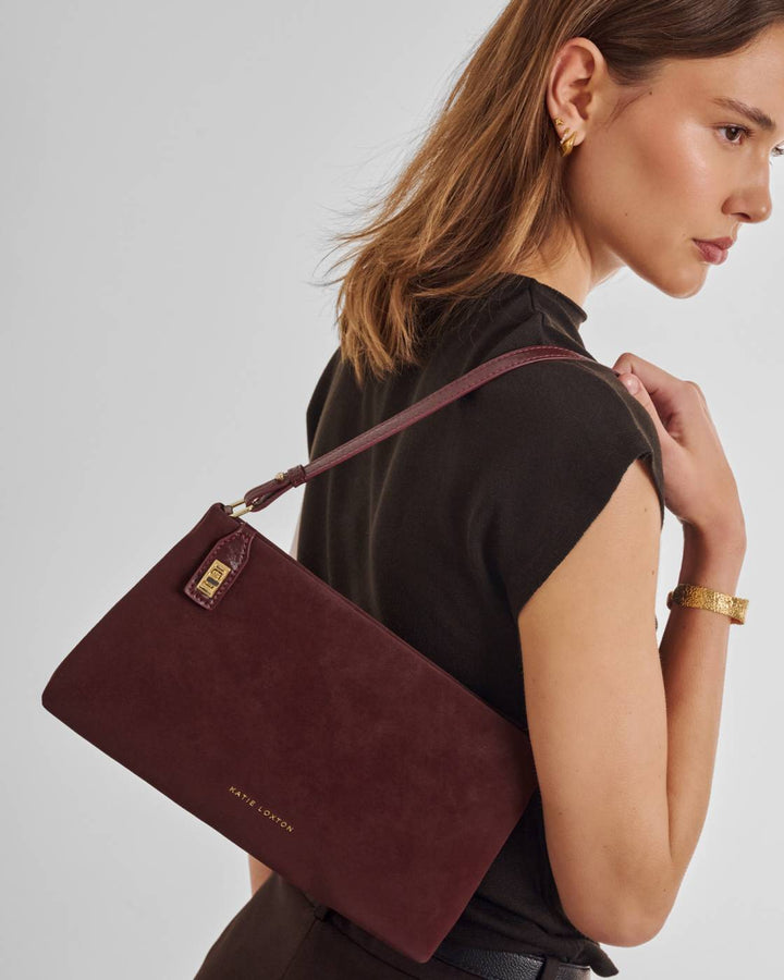 Katie Loxton Orin Twist Lock Small Shoulder Bag- Suedette Cherry