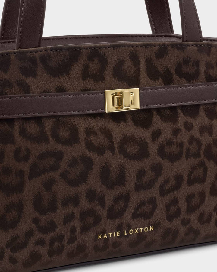 Katie Loxton Orin Top Handle Crossbody Bag- Chocolate Leopard