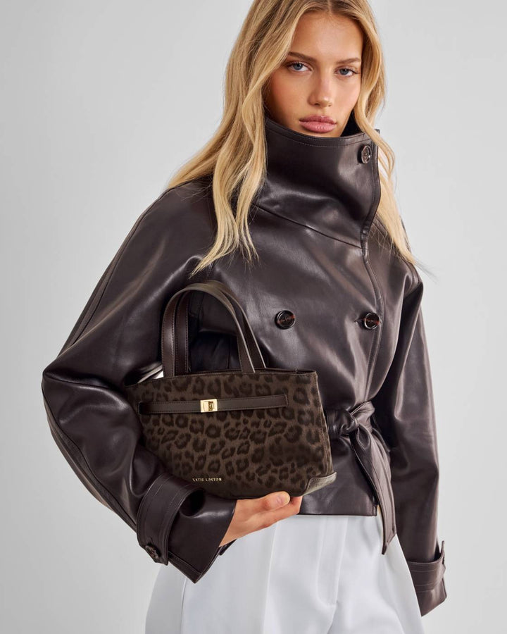 Katie Loxton Orin Top Handle Crossbody Bag- Chocolate Leopard