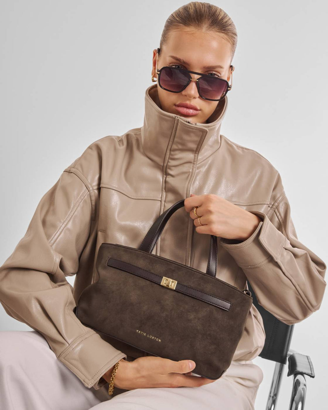 Katie Loxton Orin Top Handle Bag- Bitter Chocolate Suedette