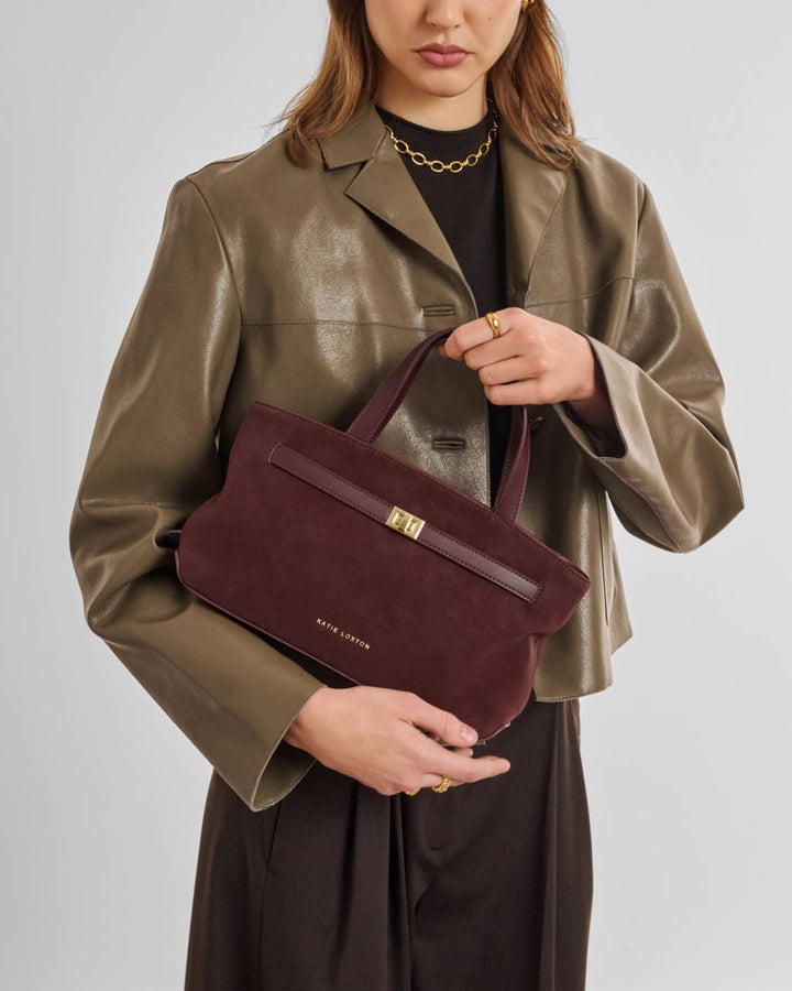 Katie Loxton Orin Top Handle Bags- Cherry Suedette