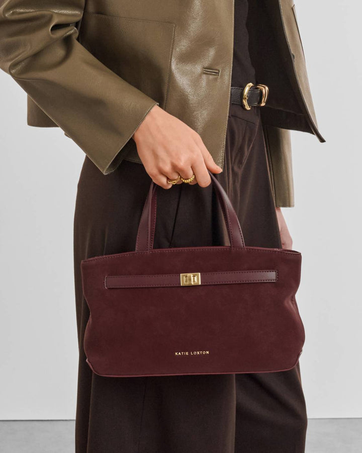 Katie Loxton Orin Top Handle Bags- Cherry Suedette