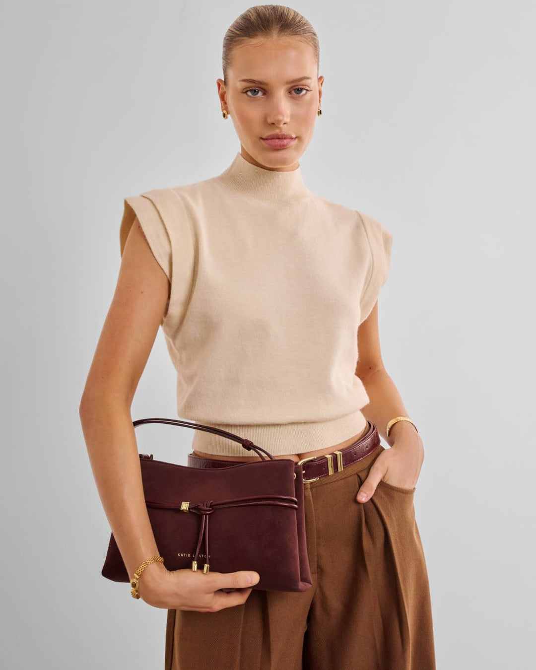 Katie Loxton Lori Suedette Crossbody Bag - Cherry