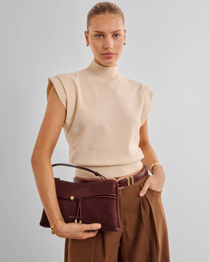 Katie Loxton Lori Suedette Crossbody Bag - Cherry