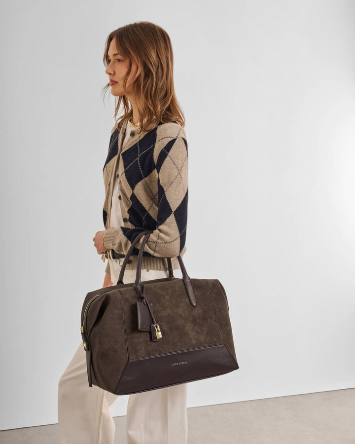Katie Loxton Charlbury Suedette Cabin Bag - Bitter Chocolate