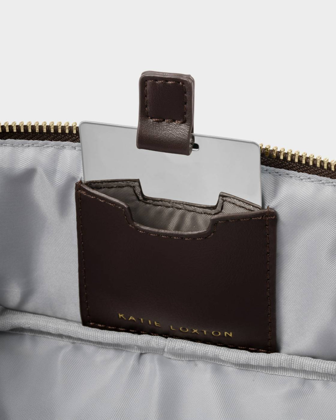 Katie Loxton Fold-Out Mirror Makeup Bag - Bitter Chocolate