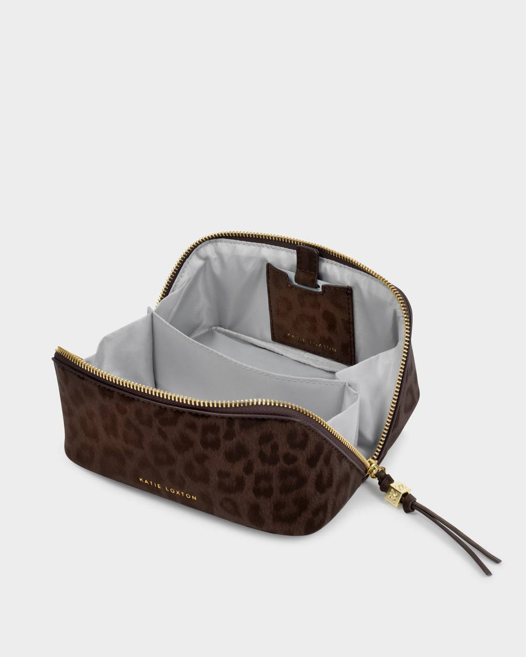 Katie Loxton Fold-Out Mirror Makeup Bag - Chocolate Leopard