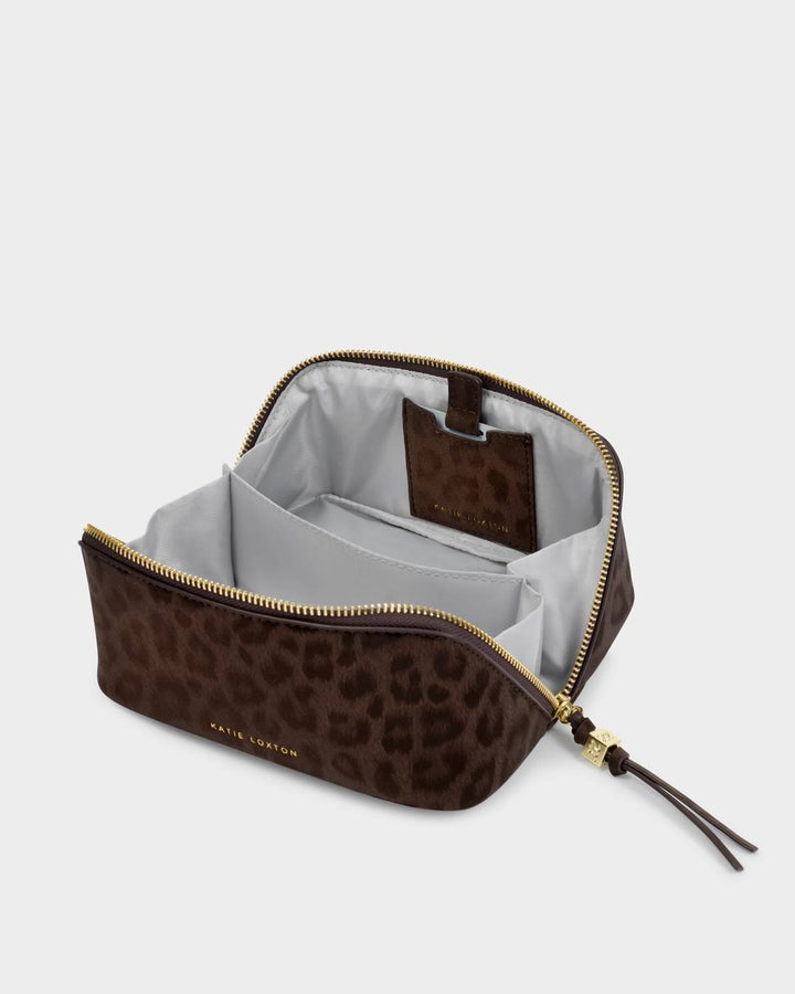 Katie Loxton Fold-Out Mirror Makeup Bag - Chocolate Leopard