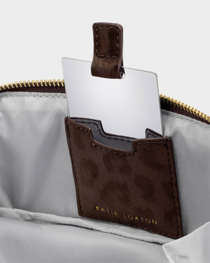 Katie Loxton Fold-Out Mirror Makeup Bag - Chocolate Leopard