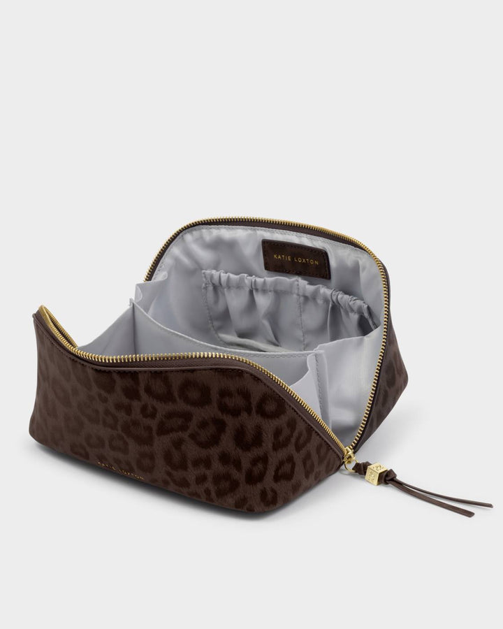 Katie Loxton Soho Medium Makeup & Wash Bag - Chocolate Leopard