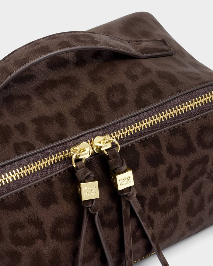 Katie Loxton Soho Medium Makeup & Wash Bag - Chocolate Leopard