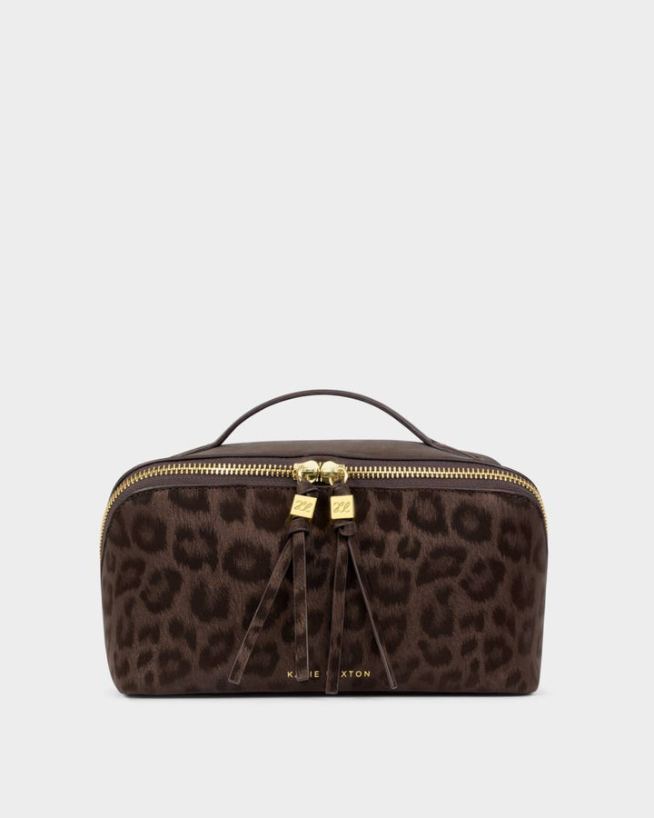 Katie Loxton Soho Medium Makeup & Wash Bag - Chocolate Leopard