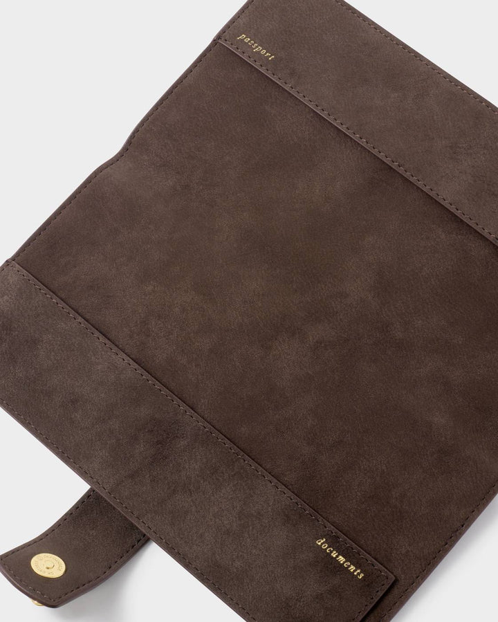Katie Loxton Charlbury Suedette Travel Wallet - Chocolate